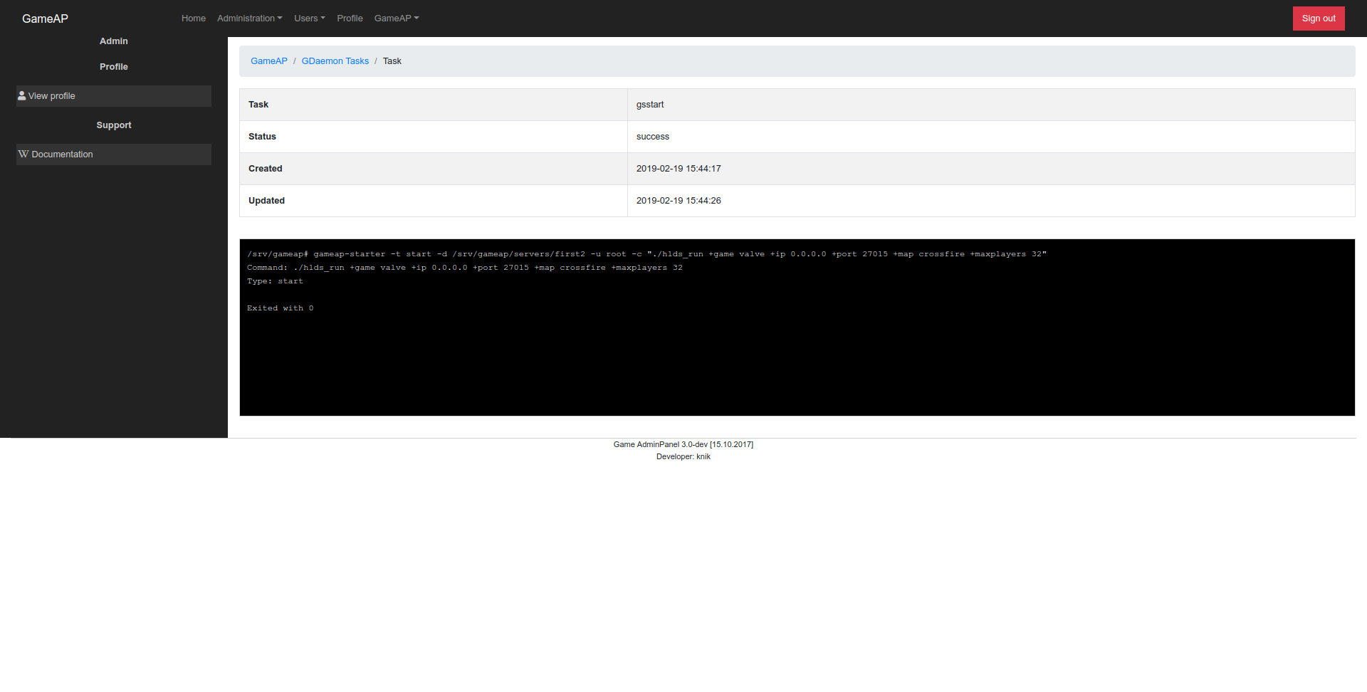 GameAP Daemon Tasks Log
